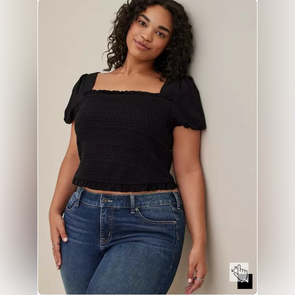 Torrid Challis Smocked Puff Sleeve Crop Top